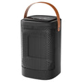 White portable fan heater with digital touch screen display and remote control.