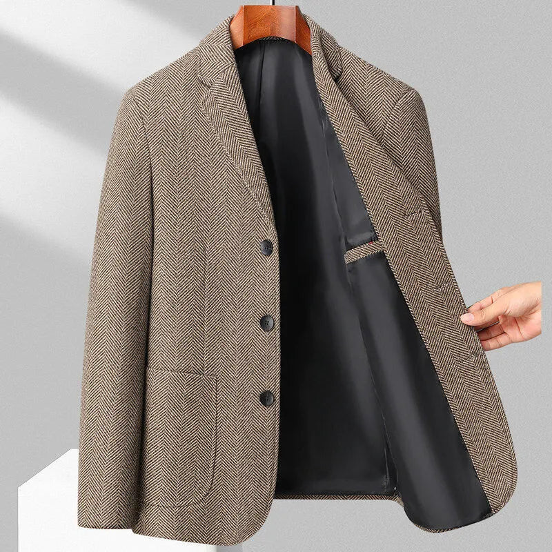 Men's loose-fit wool coat in solid colour for spring and autumn casual wear