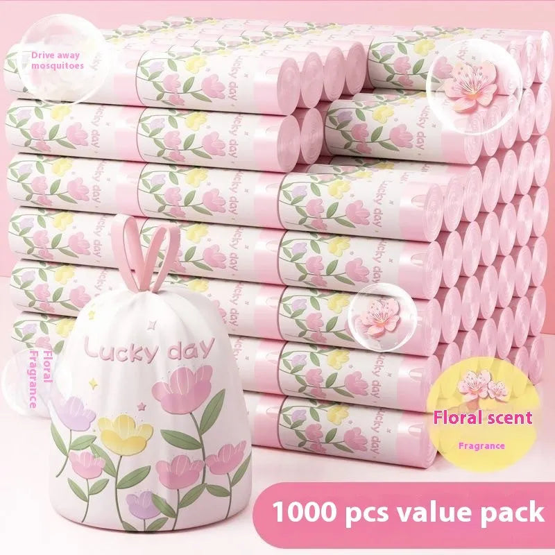 Pink degradable mosquito repellent bin bags with bold drawstring and argy wormwood essence