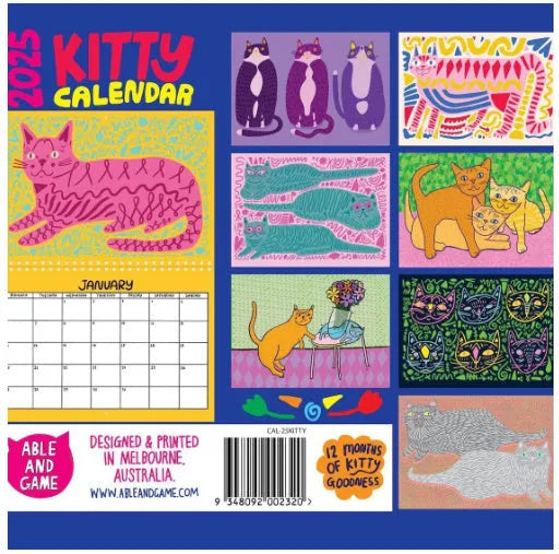 Cat-themed wall calendar planner for 2024 or 2025 year on paper