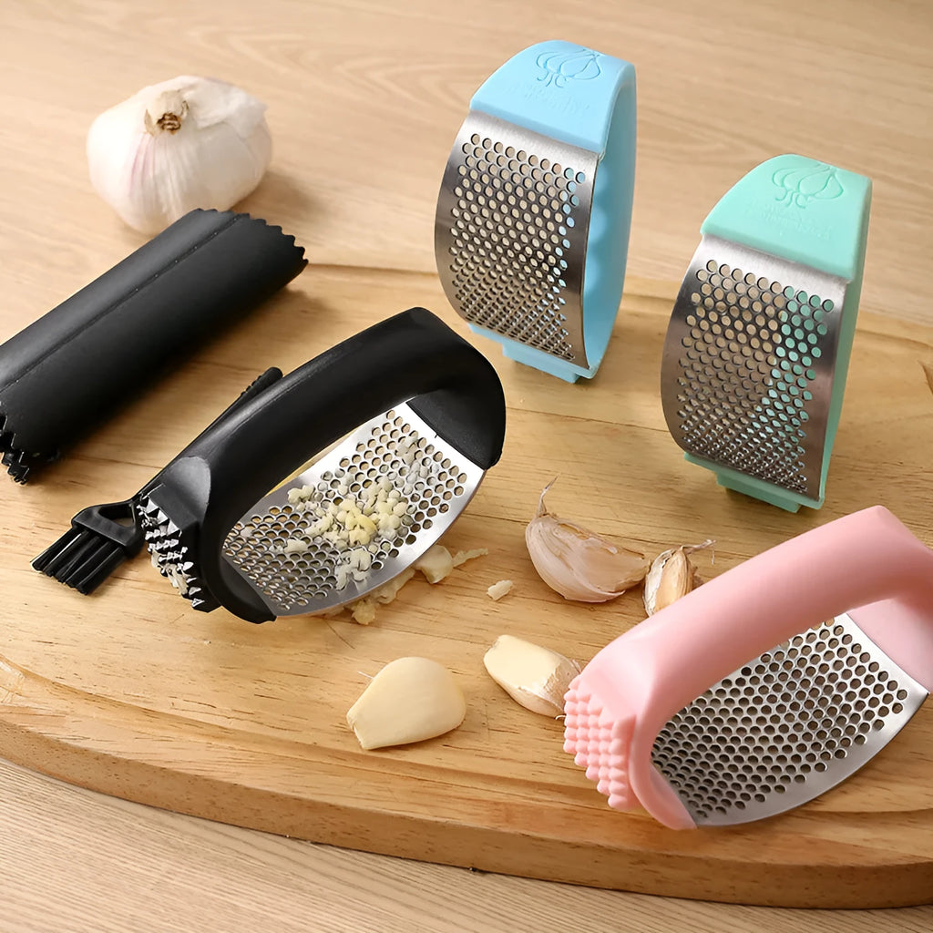 304 stainless steel garlic press in black, blue, green or pink colour options