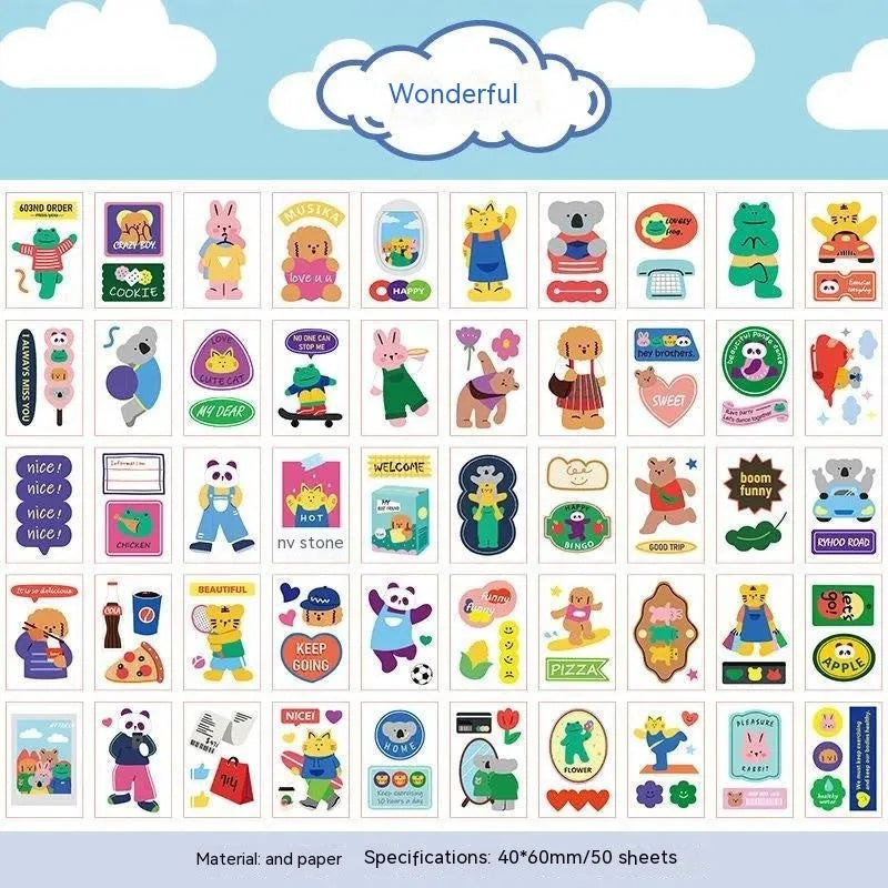 Hand-drawn heart stickers with cartoon characters for notebooks and screen protectors