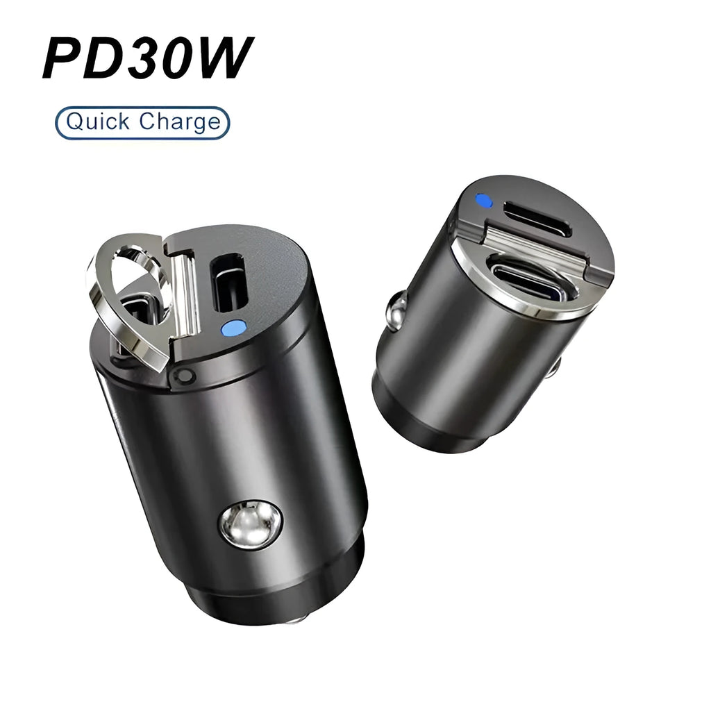 Mini black car cigarette lighter charger with PD and QC 3.0 ports