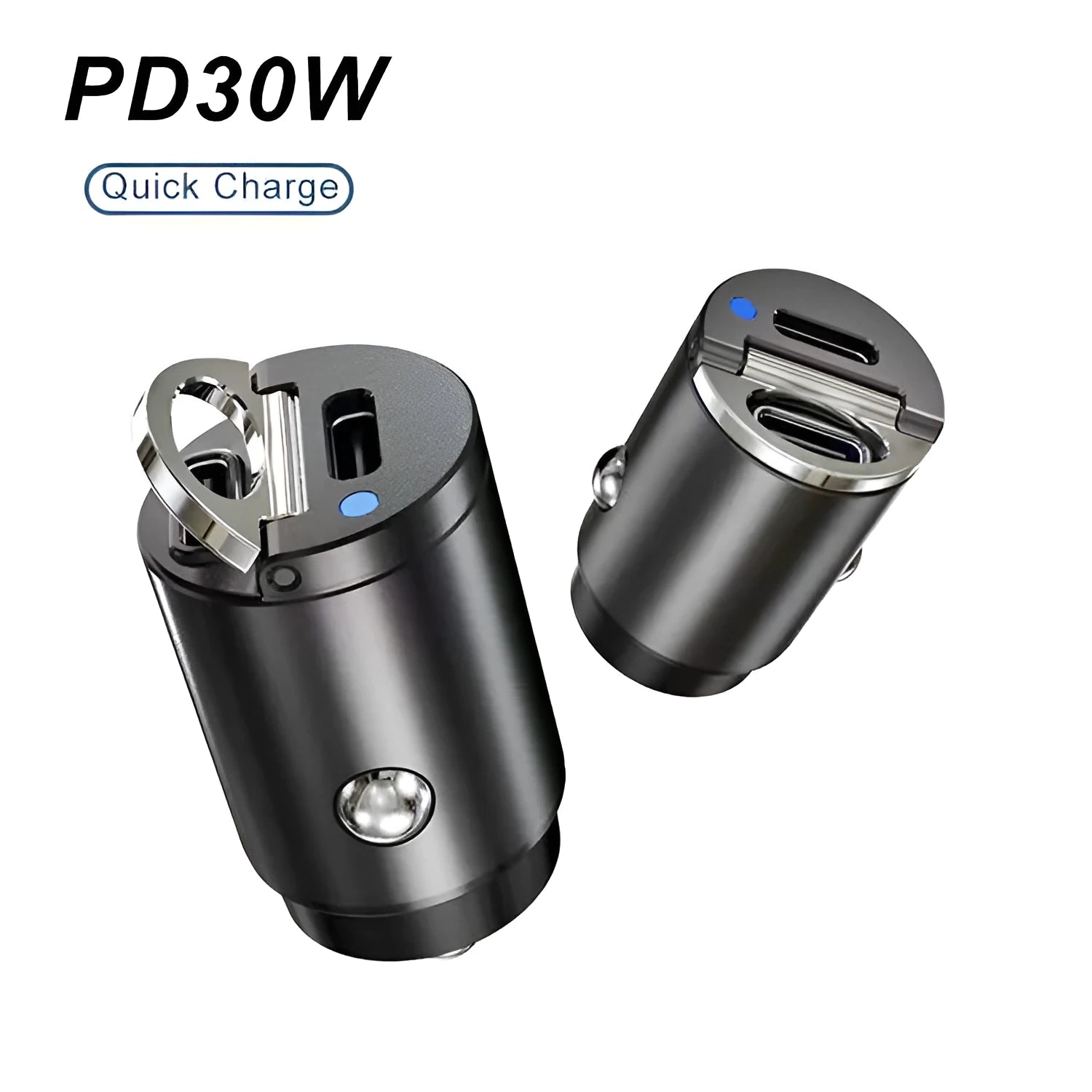 Mini black car cigarette lighter charger with PD and QC 3.0 ports