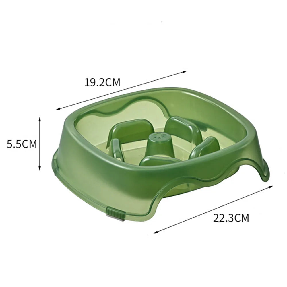 Slow feeder anti-choking dog bowl with maze pattern in blue, grey, green, or orange colour options
