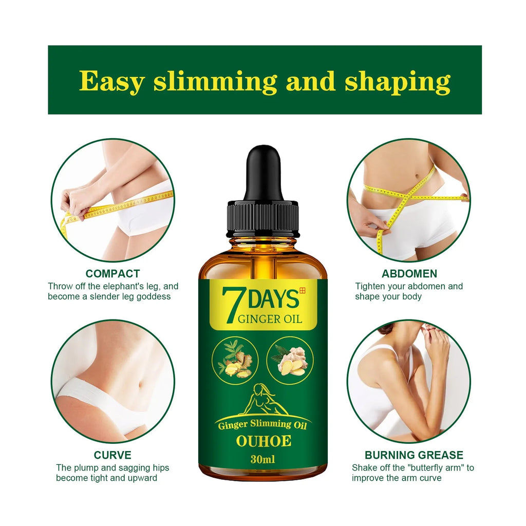 30ml bottle of ginger body shaping oil for firming and slimming care with essential oil blend