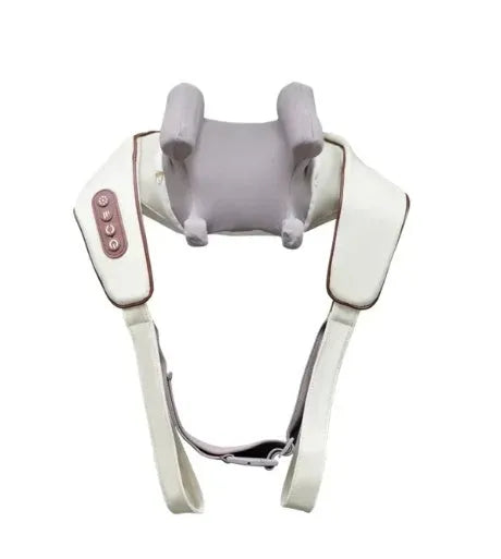 Creamy white rechargeable shoulder and neck massager with cervical kneading function