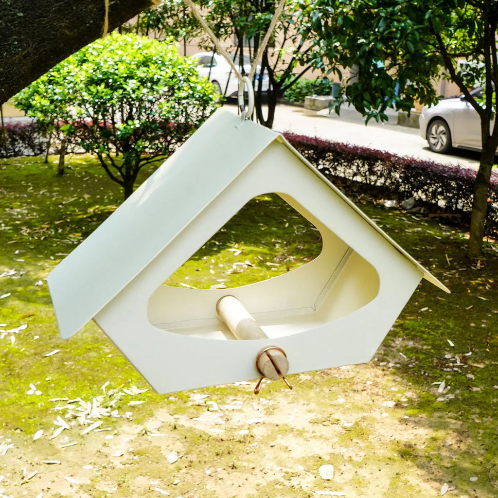 European-style iron bird nest feeder with anti-rain roof in modern simple design for outdoor garden decoration