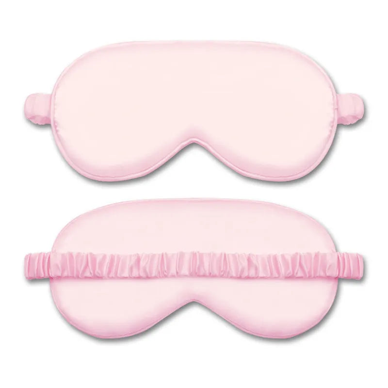Double-sided silk-like sleep mask in rayon satin, shown in multiple colour options on a white background.