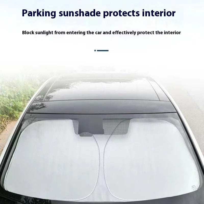 Aluminium foil car sunshade in titanium silver colour showing rectangular shape and solid pattern