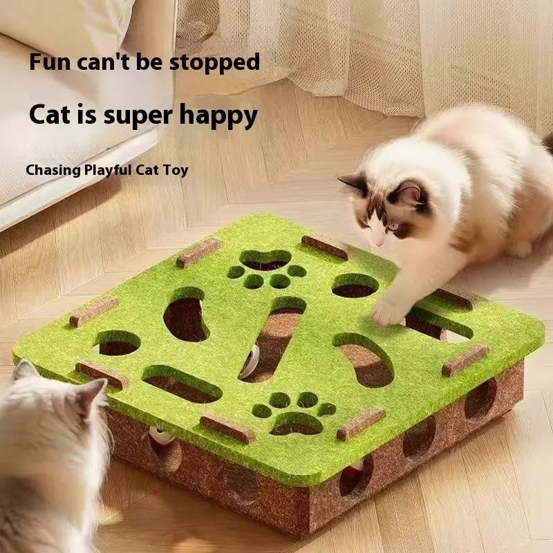 Green brown felt cat scratching box measuring 30cm square for feline enrichment