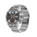Smart watch with touchscreen display showing health metrics and WhatsApp interface
