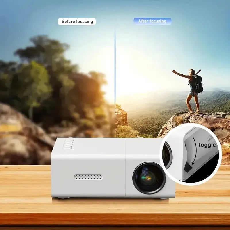 M100 mini LED home projector in black or white showing 100-inch projection capability
