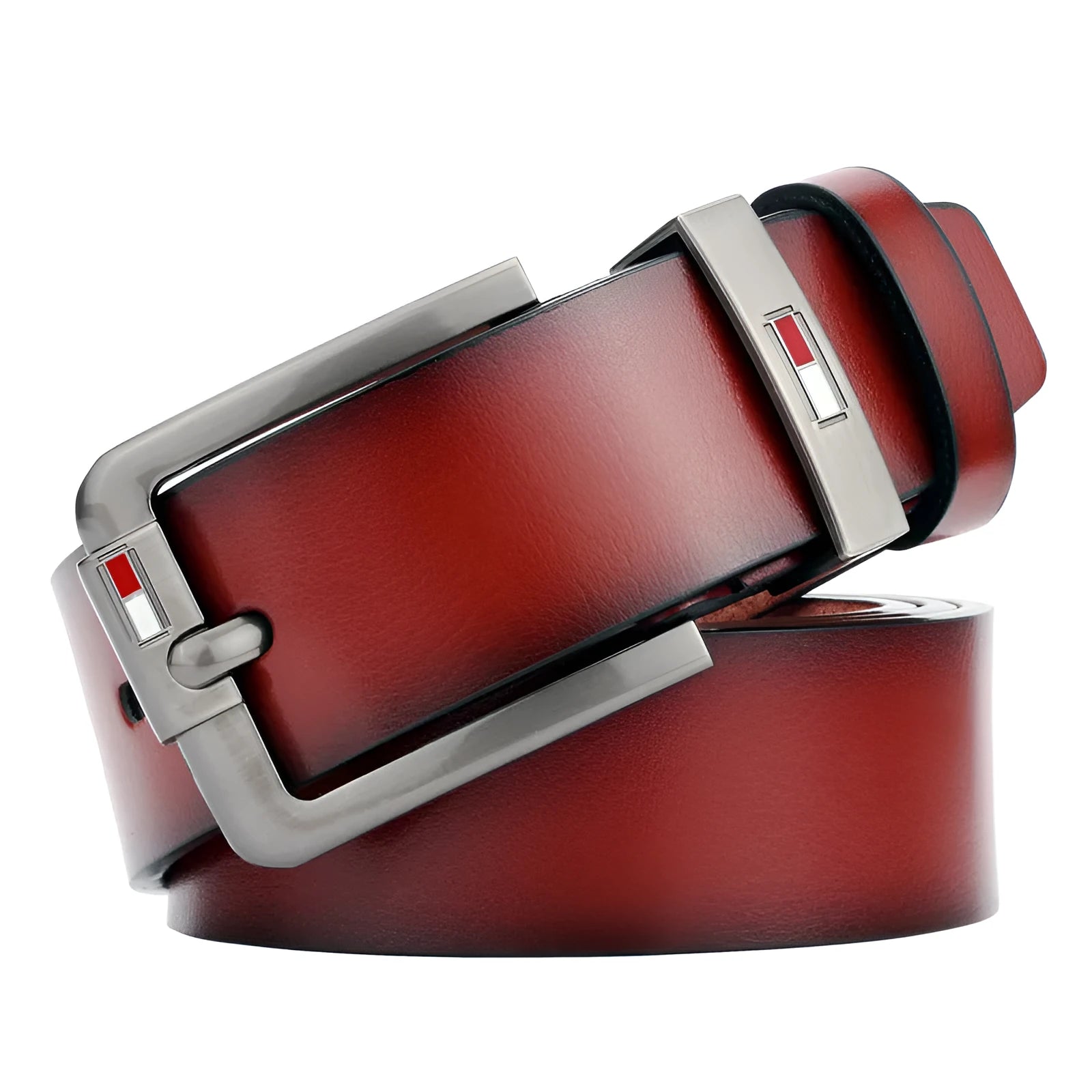 Fashion retro men's all-match pin buckle belt in imitation leather with D shape alloy buckle, black colour, 110cm length
