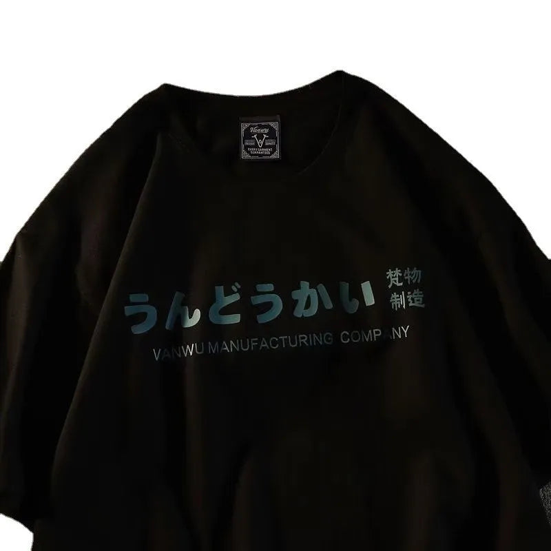 Cotton short sleeve T-shirt with letters design in loose fit for men and women
