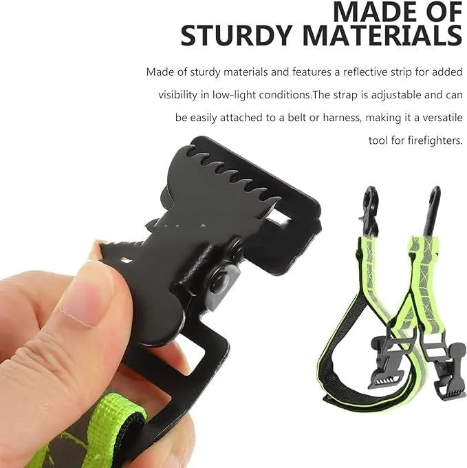 Fluorescent green metal buckle clip for fireman gloves with reflective nylon lining