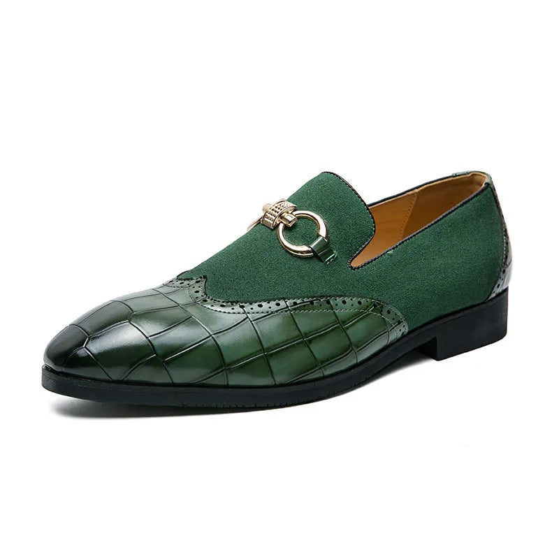 Men's black pointed toe Korean style PU leather business casual shoes with rubber sole