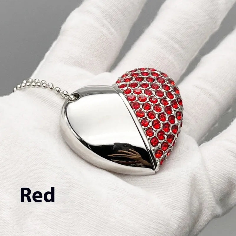 Colourful heart-shaped USB flash drive with brick pattern design on a metal body.