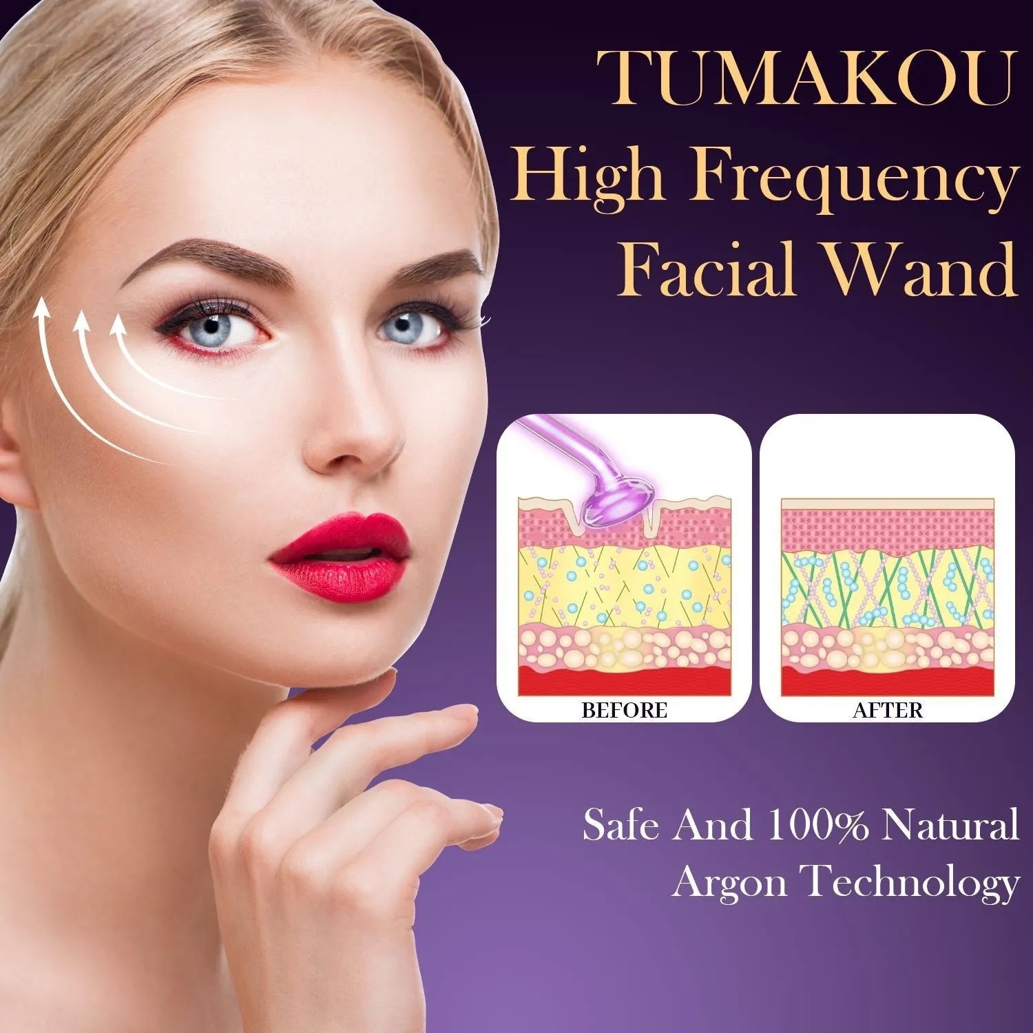 Purple high wave electrotherapy rod beauty instrument with six accessory heads for professional skin treatments