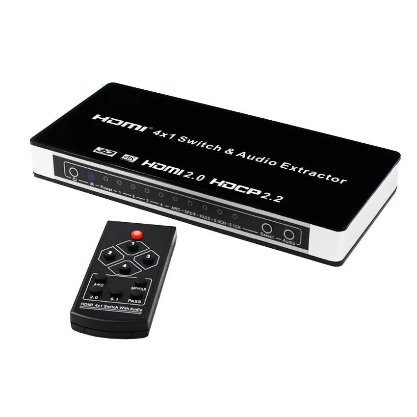 Black HDMI audio video switch with remote control and 10m cable for 4K2K/1080p sources