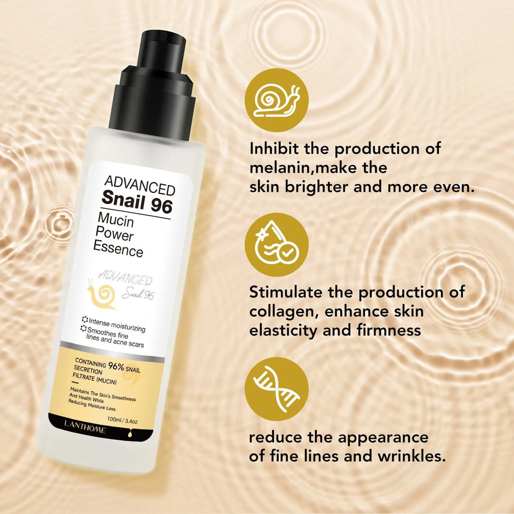 100ml bottle of snail mucin essence facial serum with liquid formulation