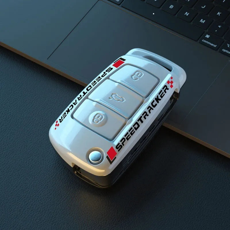 Carbon fibre pattern car key cover with mirror element in Japanese Korean minimalist style