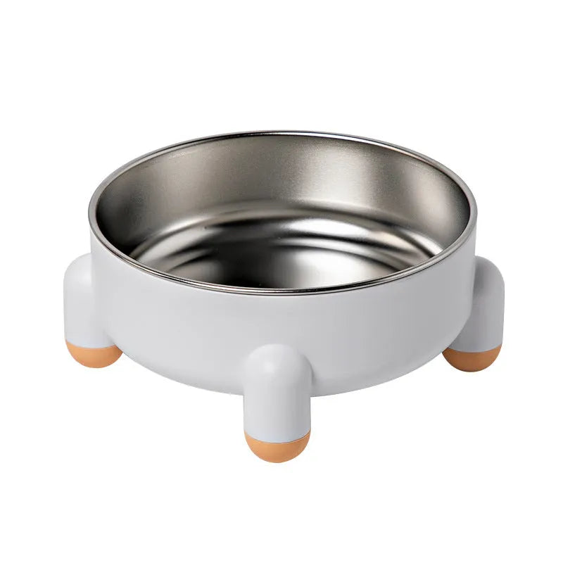 Non-slip stainless steel high foot pet bowl in green pink or white for dogs and cats