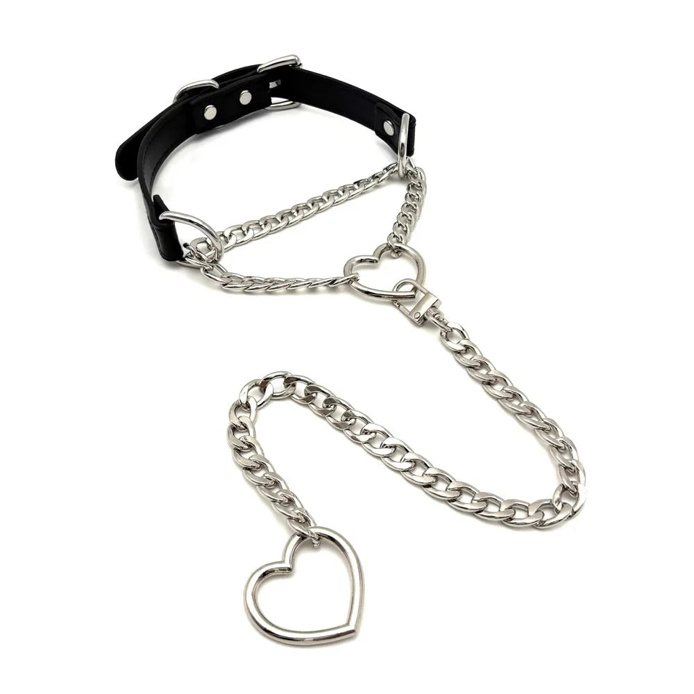 European American personalized love neckband in leather for men and women couple choker black gold