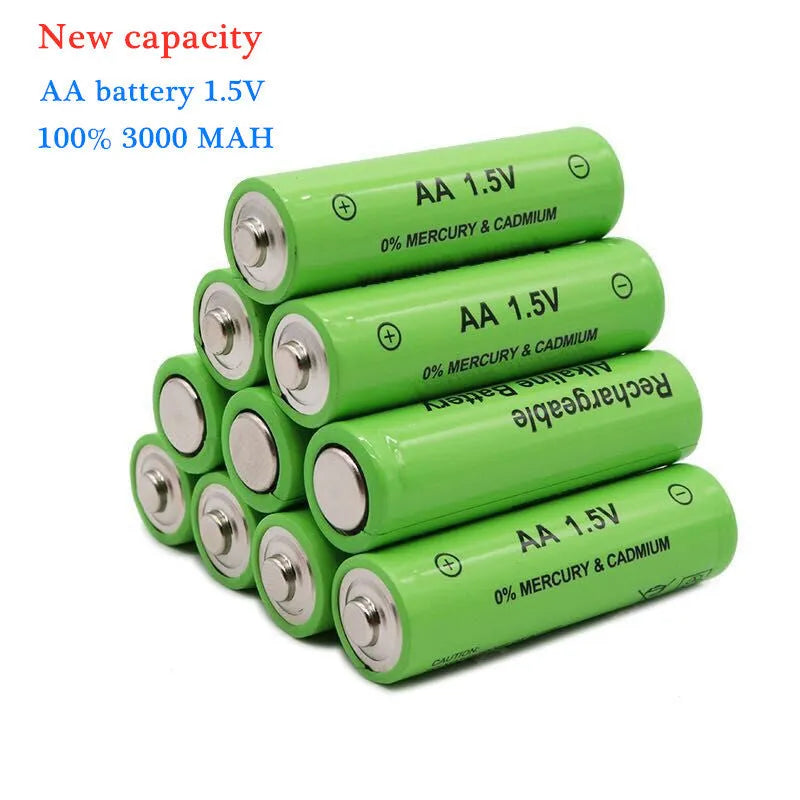 AA alkaline rechargeable battery with 3000mAh capacity and 1.5V voltage.