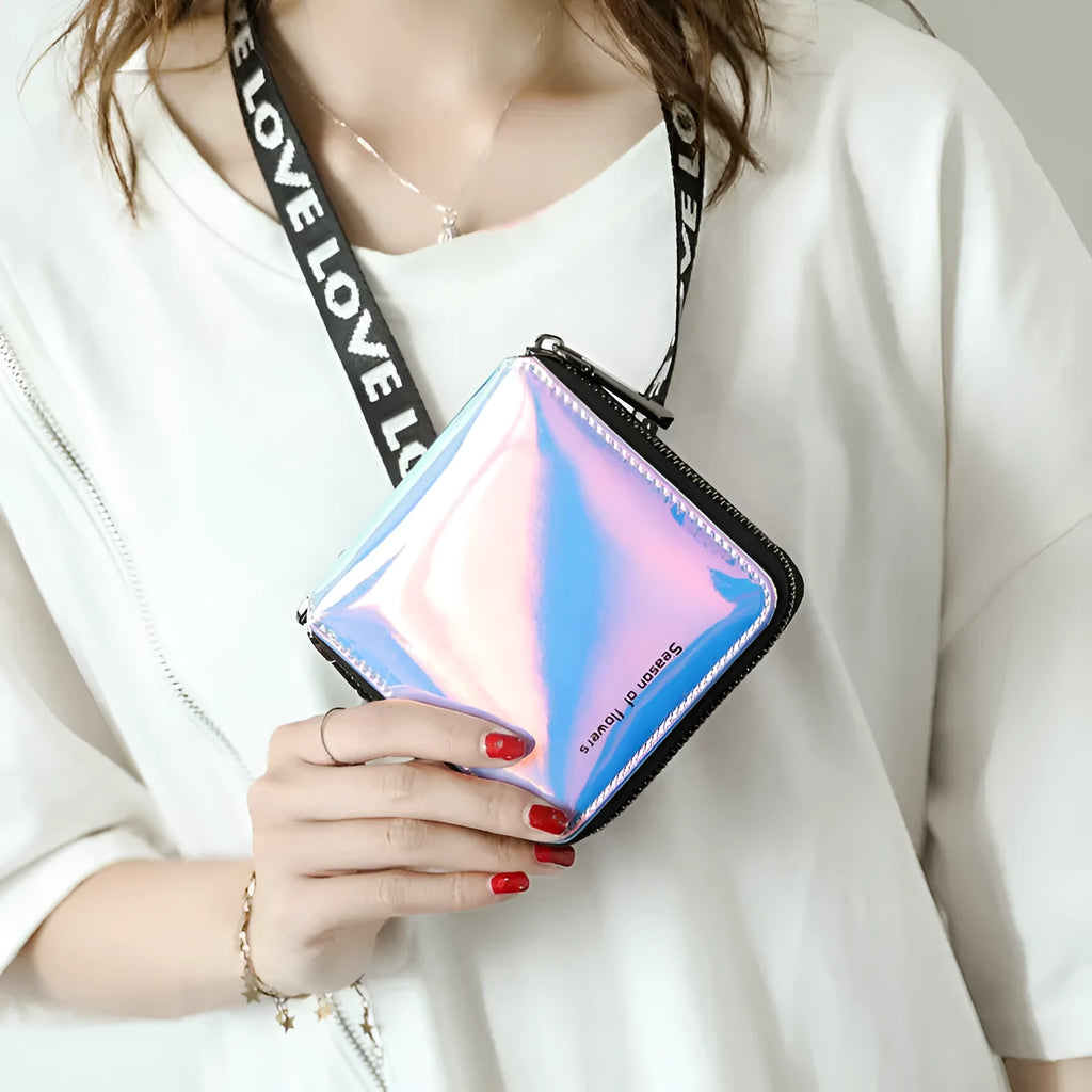 Women's short folding Korean style wallet in PU leather with compact 11cm dimensions