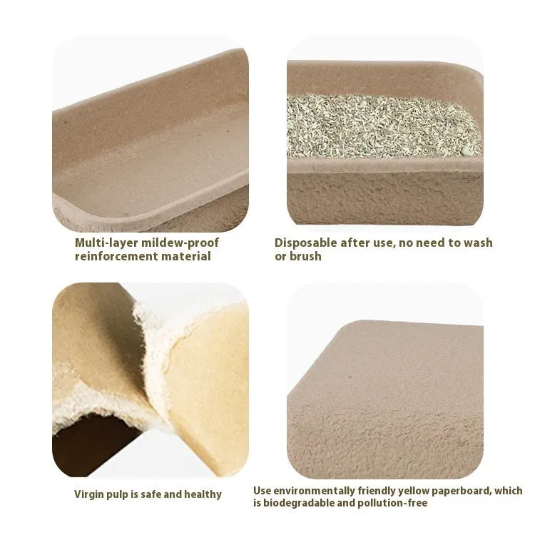 Brown disposable biodegradable cat litter box showing three size options for small litter trays