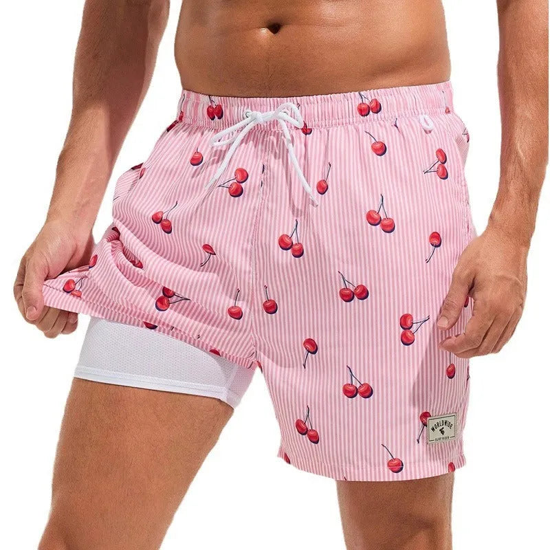 Men's loose boxer cut swimming trunks in quick-drying spandex fabric with micro-elastic properties