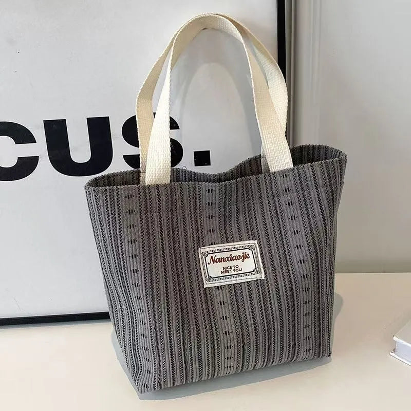 Japanese style corduroy handbag in ivory white with large capacity and fresh design