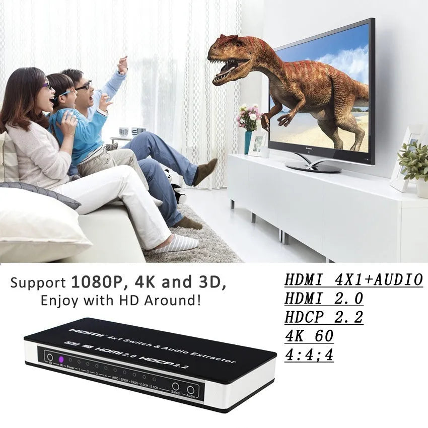 Black HDMI audio video switch with remote control and 10m cable for 4K2K/1080p sources