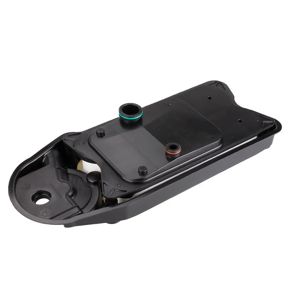 Black automotive crankcase ventilation filter for Ram trucks with Cummins 6.7L engine