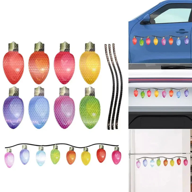 Reflective magnetic Christmas light bulbs with white honeycomb material on metal surface