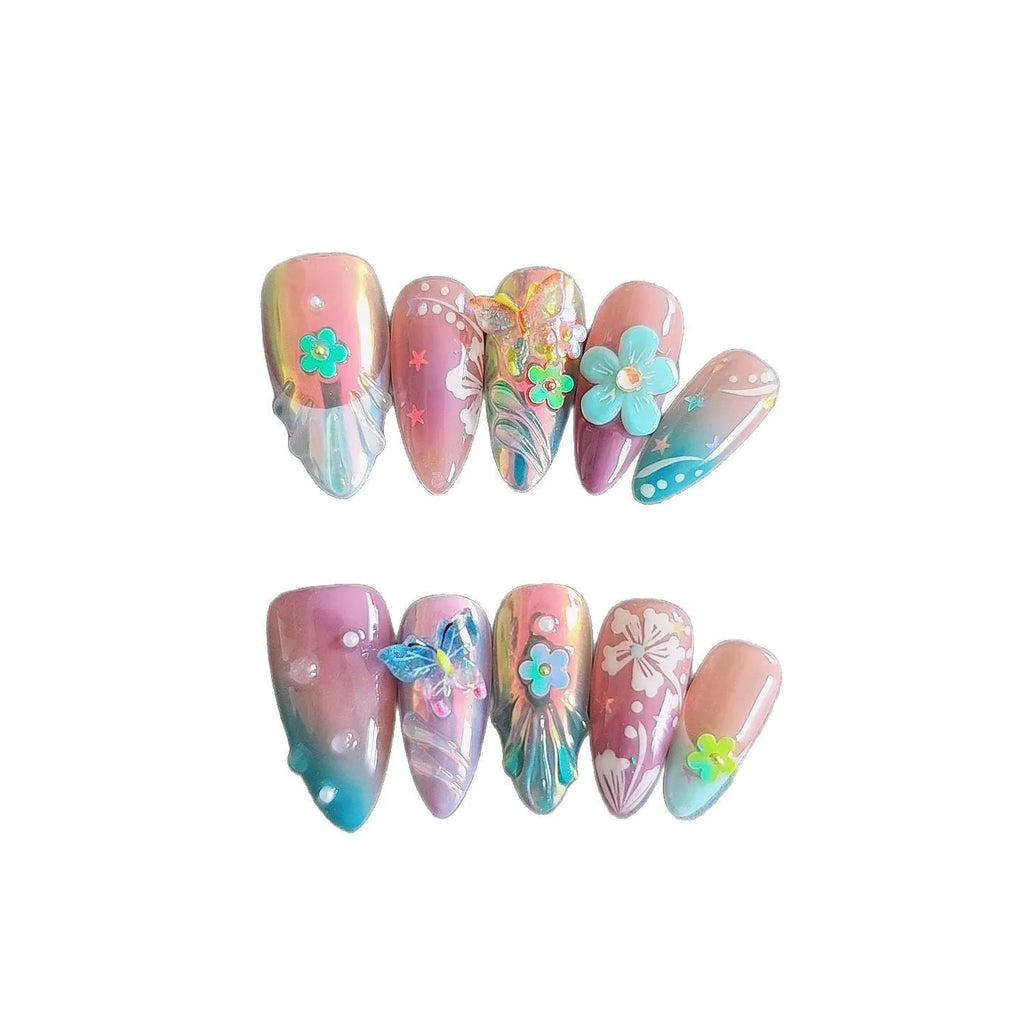 Handmade small flower and butterfly nail art sculptures for three-dimensional manicures