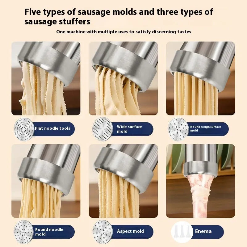Wireless handheld noodle press in cyan with 200g capacity for household pasta making