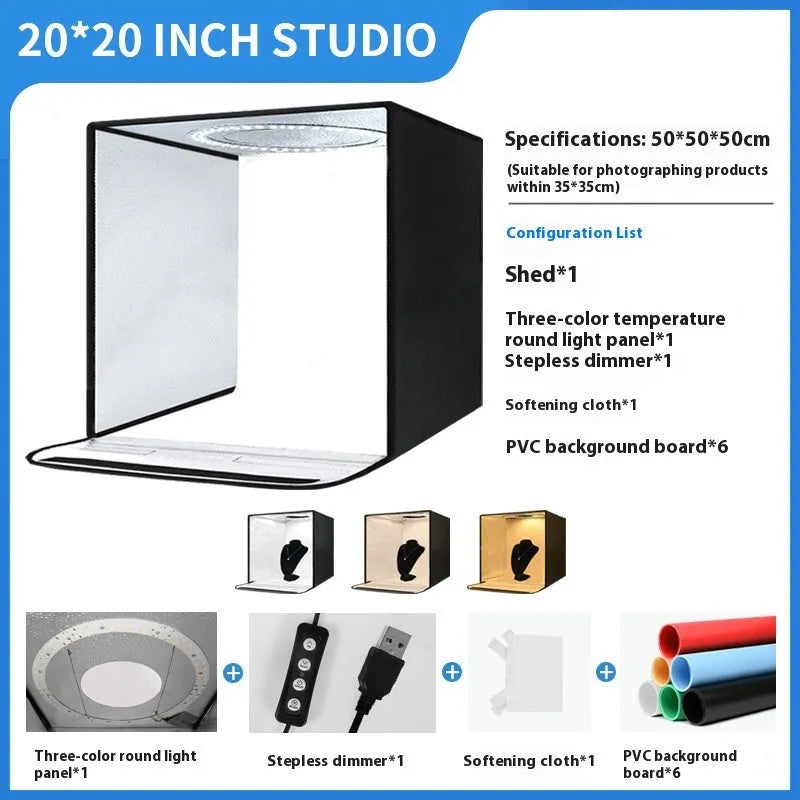 50cm studio light box with metal frame and USB LED lighting for product photography