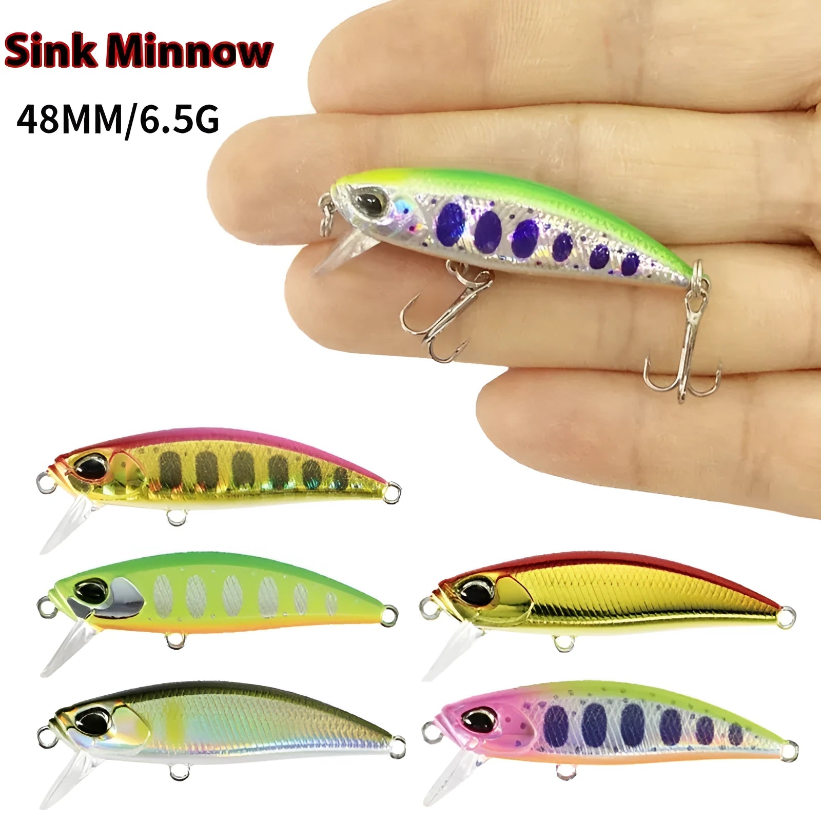 48mm mino fishing lure for snakehead and mandarin fish in various colours.