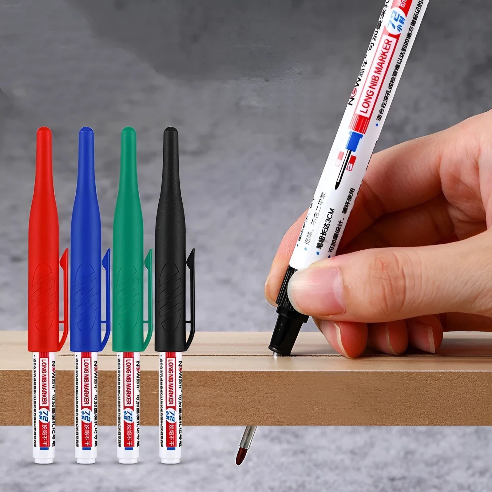 Oil-based waterproof woodworking marker pen in black, red, blue, green colours for timber marking