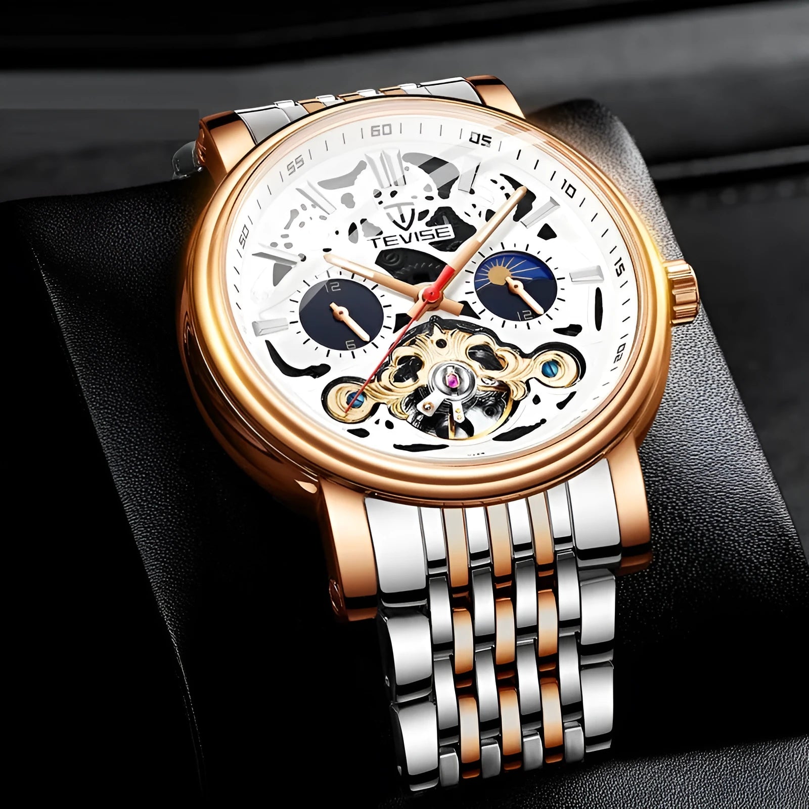 Men's tourbillon mechanical watch with luminous hands and waterproof case in multiple colour options