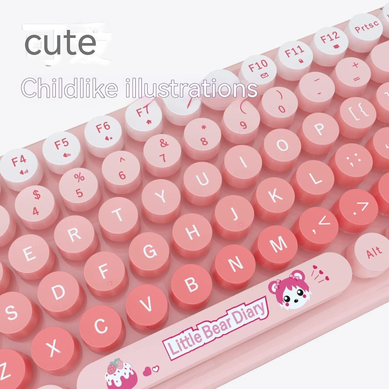 Pink mini wireless keyboard and mouse set with compact design and cartoon aesthetic
