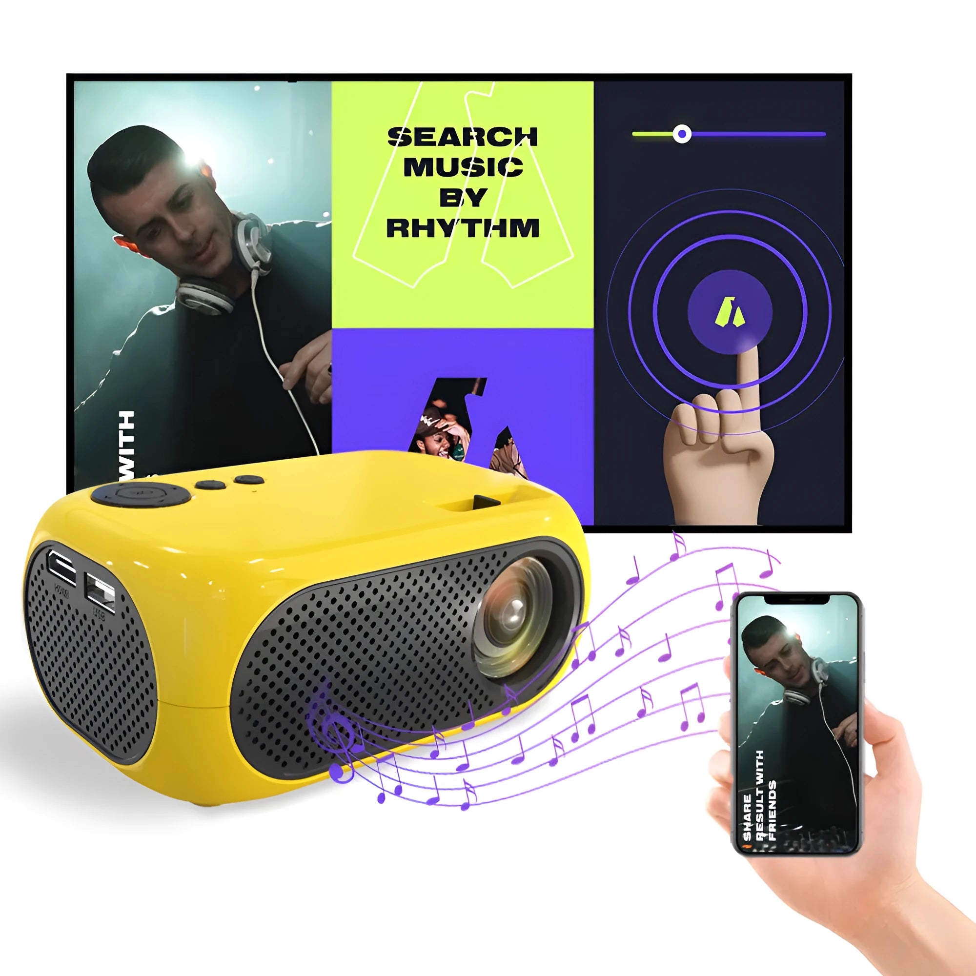 M24 micro mini portable projector in gold or white with UK, US, and EU plug options