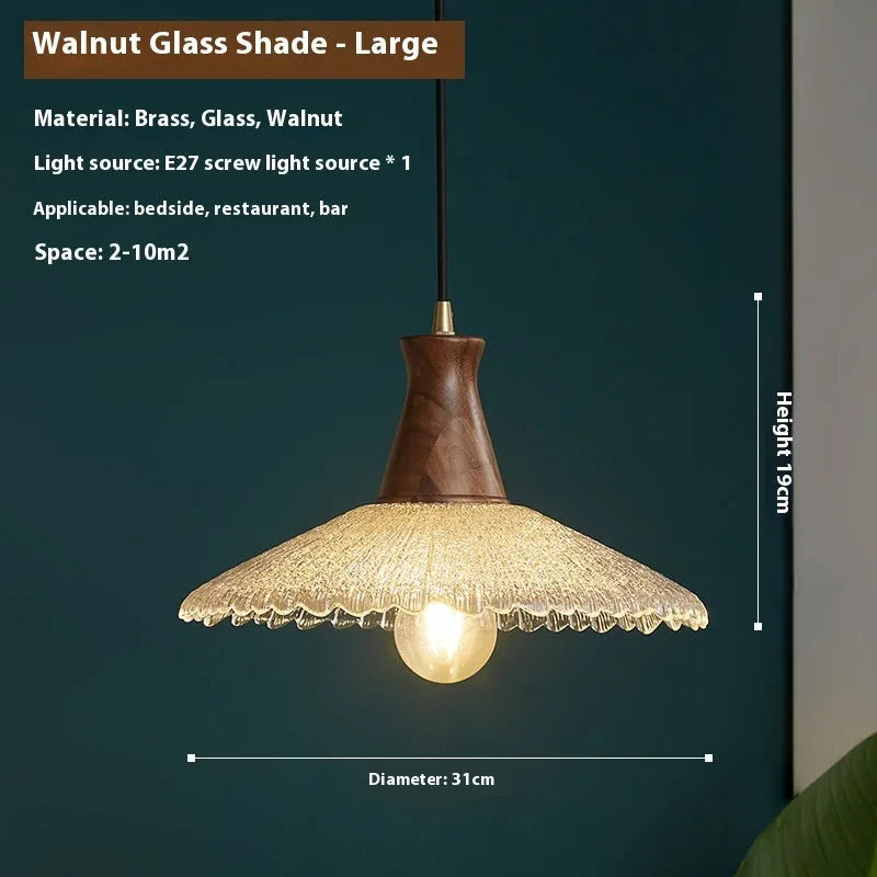 Woodcraft brass electroplated glass chandelier for restaurant cafe lighting