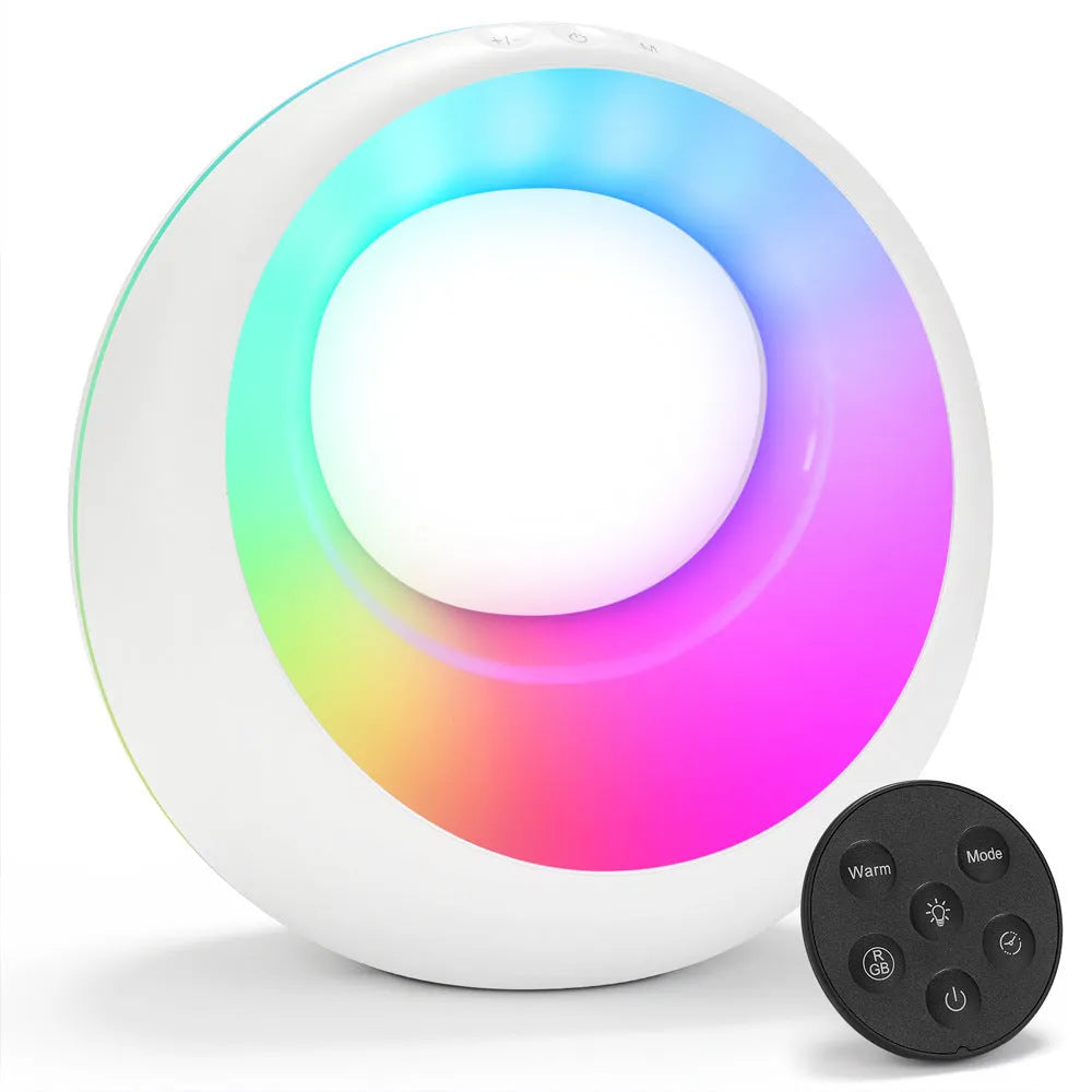Creative Touch small RGB colour changing night lamp with remote control on a desk