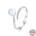 S925 sterling silver adjustable open loop ring with shell pearls in natural style