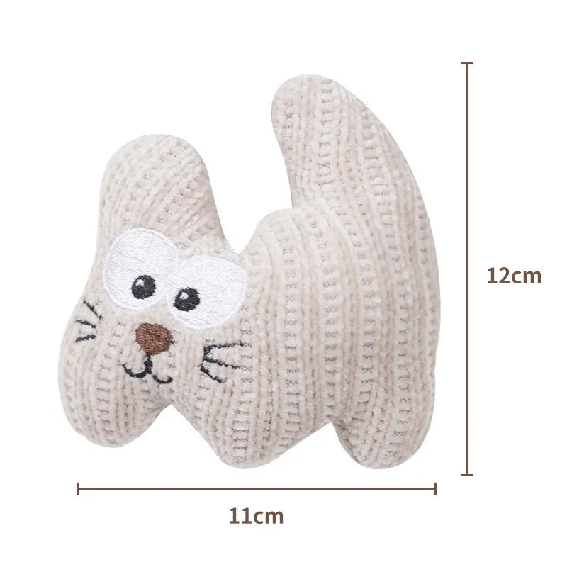Cyan knitted plush cat toy with bell and catnip, measuring 12 by 11 centimetres.