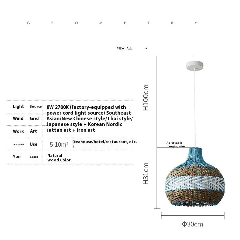 Vine woven rattan pendant lamp with silent wind design for Southeast Asian decor