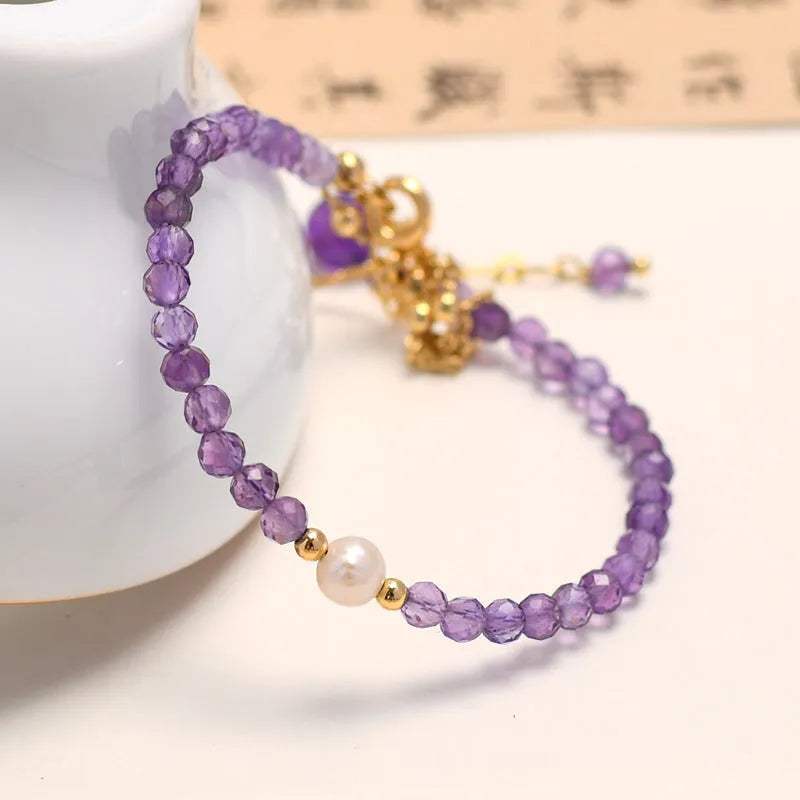 Chinese style amethyst crystal bracelet with diamond shapes and electroplated finish for women.
